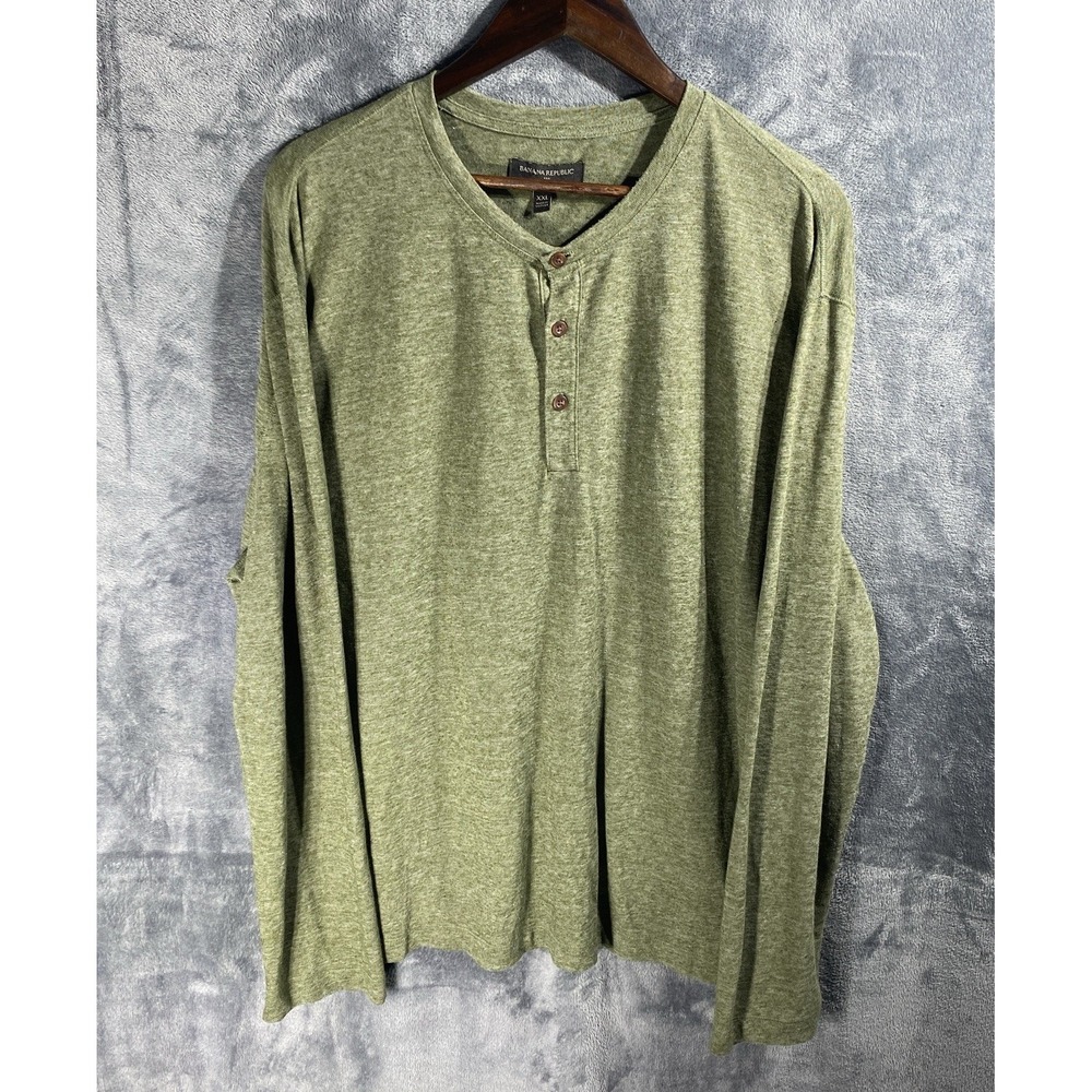 Banana Republic Henley Shirt Men 2XL Green Linen Blend Casual Base Layer Heather